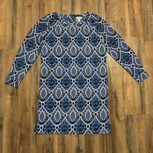 LOFT Blue and White Patterned Long Sleeve dress